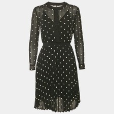 Maje Black Floral Embroidery Georgette Pleated Rivola Short Dress S