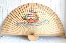 Antico Cinese Mano Ventola Nave a Vela & Cavalli Portafortuna IN Viaggio WN673