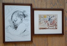 Coppia Di Quadretti 1° Bambino Che Dorme 2° Passeggiata A Cavallo