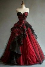 Abito da sera vintage gotico vampiro ballo rosso scuro/nero Sweetheart A-Line