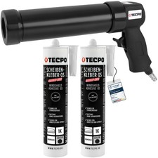 2x 290 ml TECPO ADESIVO PER VETRI SENZA PRIMER + PRESSA PER CARTUCCE AD ARIA COMPRESSA