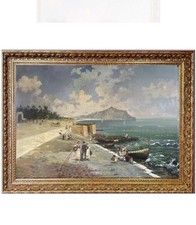 quadro dipinto a olio su tela paesaggio Palermo Sicilia con cornice stile antico