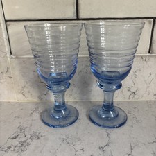 Bicchiere acqua vintage Libbey a coste Sirrus blu cobalto 7 3/8" calice vino x 2 