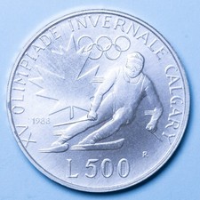 SAN MARINO 500 LIRE 1988 OLIMPIADI CALGARY DA DITTICO FDC ARGENTO SILVER