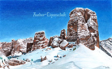 ALPEN DOLOMITEN 5 TURME SCHNEE LANDSCHAFT Original-Pastellzeichnungen 20x30 cm