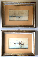 COPPIA ANTICO QUADRO DIPINTO ACQUERELLO P. Sgarietta MARINA VELIERI BARCHE '900