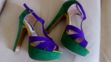 Scarpe sandali donna n 37 tacco alto estate festa eleganti verde viola zoccoli