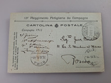 FRANCHIGIA MILITARE 13° REGG. ARTIGLIERIA DA CAMPAGNA  1915  WW1