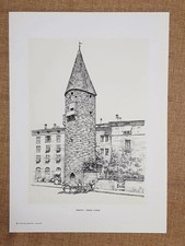 Trento Torre Verde Disegno di R. Iras Baldessari Tavola del 1954