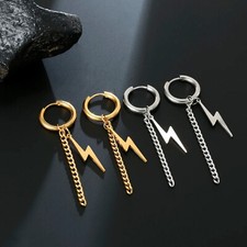 Orecchini a Cerchio Acciaio Pendente FULMINE CATENA Nappa Oro/Argento Unisex