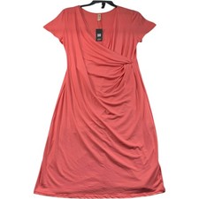 Abito donna 24 Seven taglia XL rosa corallo incrociato scollo a V manica corta nuovo