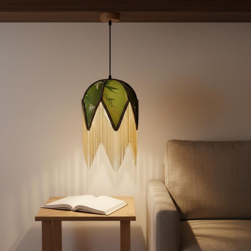 Paralume tessuto con nappe - in,