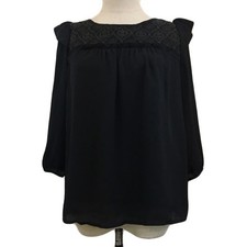 Camicetta donna Grove nera con volant in pizzo taglia M girocollo manica a 3/4