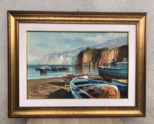 Quadro -Marina Con Barche- dipinto a olio su tela