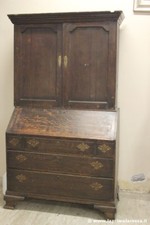 LIBRERIA CON RIBALTA ANTICA IN LEGNO DI ROVERE '700 ANTIQUE OAK BUREAU BOOKCASE 
