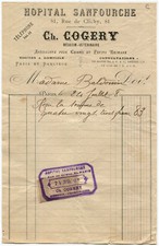 PARIS (FRANCE), BILL HEADED HOPITAL SANFOURCHE, CH. COGERY VETERINAIRE, 1908   m