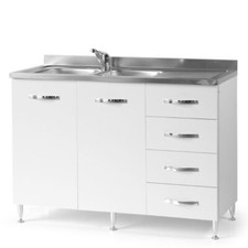 Sottolavello mobile cucina montato bianco 120 con cassetti lavello e miscelatore