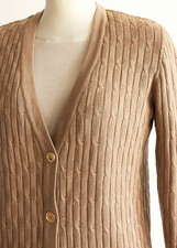 Vintage CELINE SPORT Cable Cardigan Cammello Beige Lana Vergine Italy  IT44 M
