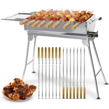 Barbecue BBQ Barbecue a Carbone Pieghevole Campeggio Barbecue a Piantana Portatile Acciaio Inox Spiedini