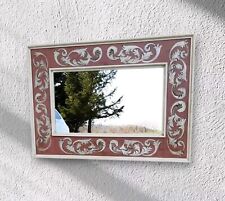 VECCHIO SPECCHIO PARETE  SPECCHIO LEGNO DIPINTO A MANO 70X100X3 SPECCHIO A MURO 