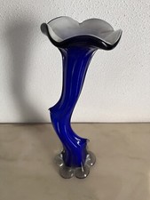 Vaso portafiori Murano Venezia vetro colore blu lavorato 33 cm artigianato Italy