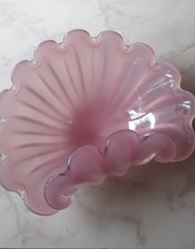 Vetro Murano F.lli Toso Grande Vaso conchiglia vintage 50 lattimo opalino rosa  