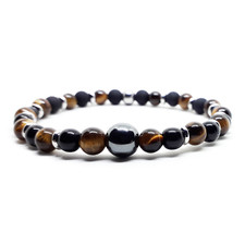 Bracciale OCCHIO DI TIGRE Ematite Perle Nero braccialetto Elastico da Uomo Donna