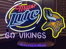 US STOCK Miller Lite Birra Minnesota Vikings Go 24"x20" Insegna Neon Lampada Barra Luminosa