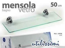 MENSOLA DA PARETE IN VETRO CM 50X12 SPESSORE MM 6 COMPLETA DI REGGIMENSOLE CROMO