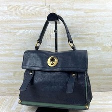 Borsa Yves Saint Laurent Muse due borsette blu navy tela pelle vintage tote usata