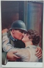 CARTOLINA SPOTTI FIRMATA PRIMA GUERRA WW1 REGIO ESERCITO DONNA BACIO AMORE M2