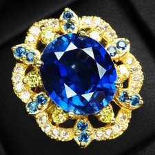 Lussuosi anelli in argento sterling 925 con zaffiro blu reale 9,70 ct e oro...