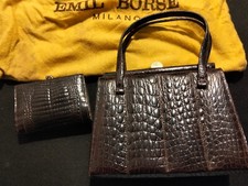 borsa e portafoglio abbinati vero coccodrillo anni 50 vintage Emil Borse Milano
