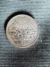 Moneta Italia 500 lire 1965 Argento 835 700° ann. nascita Dante Alighieri
