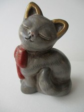 Thun gatto grigio con fiocco rosso fuori produzione altezza cm 9