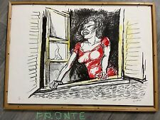 litografia firmata numerata Renato Guttuso donna alla finestra 1961