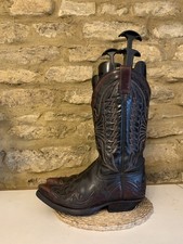 Stivali Sendra vintage neri pelle bordeaux cowboy taglia UK 4 EU37 metà polpaccio