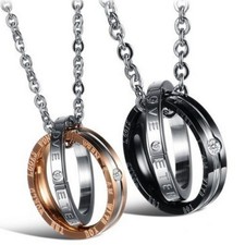 Coppia Collane Lui e Lei Anelli Fidanzamento Acciaio Idea Regalo Fidanzati Amore