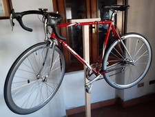 bicicletta da corsa usata, ruote alluminio alto profilo, cambio al manubrio, 