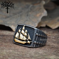 Anello Uomo Acciaio Inox Oro Marinaio Marinaio Marinaio Nave Pirata Misura 7-15 Regalo