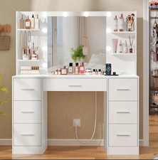 Grande Coiffeuse Avec Miroir Lumineux LED et Prise Électrique.