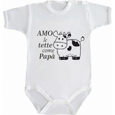BODY NEONATO BIMBO BIMBA AMO LE TETTE COME PAPÀ MANICA CORTA LUNGA COTONE
