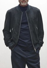 Bomber blu navy giacca pelle