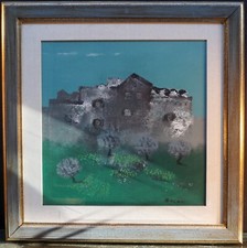 MANLIO BACOSI GRANDE OLIO SU TELA CON CORNICE - PAESAGGIO CON CASE PERUGIA