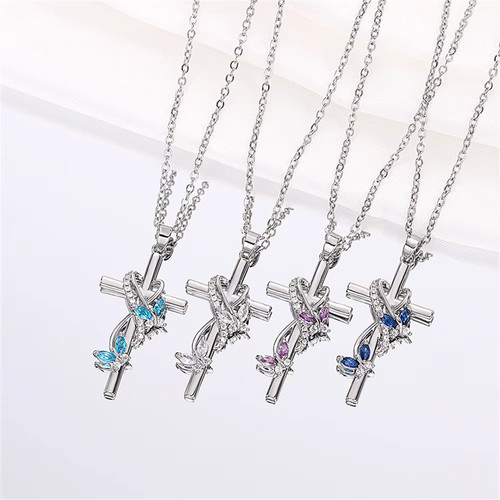 Collana catena croce - , farfalla
