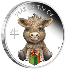 Moneta mezzo dollaro 2021 BABY OX 1/2 oz .9999 argento proof anno lunare Tuvalu 