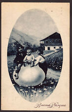 BUONA PASQUA CARTOLINA FOTOGRAFICA FOTOMONTAGGIO FP VG 1924 - BIMBI UOVA CASETTA