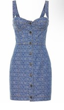 $1265 MOSCHINO Couture Jaqcuard Logo Denim Bustier Mini Abito USA 6 / Italiano 40