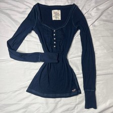 Top Hollister blu pizzo Henley