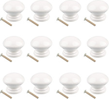 12 Pomelli per Mobili, Pomelli per Cassetti in Legno Bianco Con Viti, Pomelli Cu